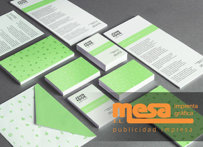 papelería corporativa personalizada gráficas mesa